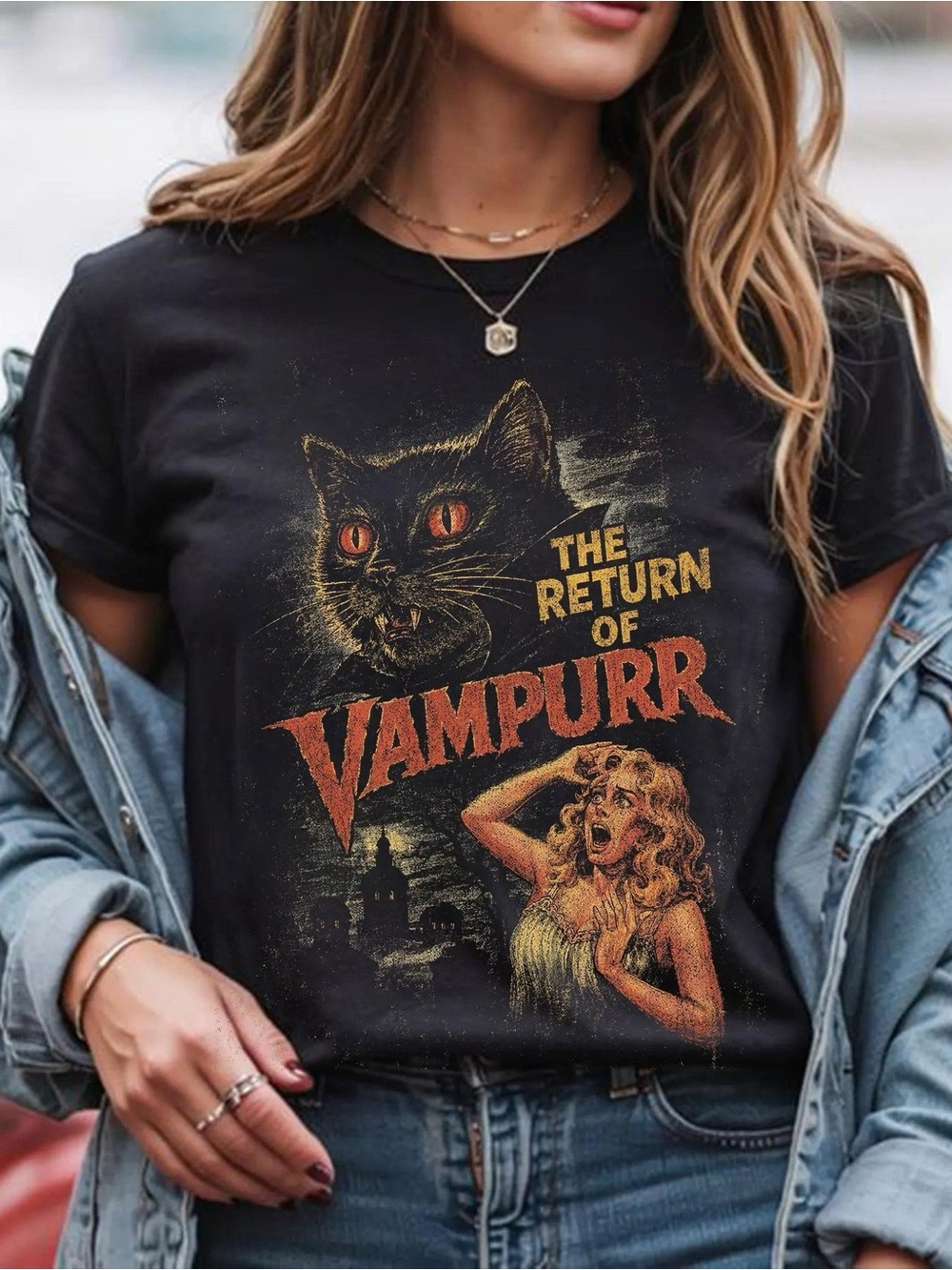 Vampurr Graphic Cat T-Shirt in Black